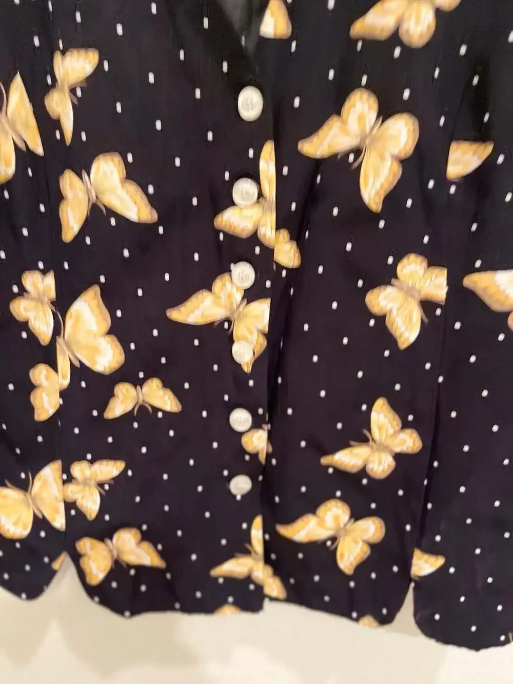 Vintage Morton Malaugillon Butterfly Polka Dot Button Front Vest Top